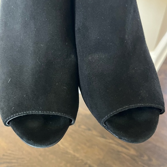 Marc Fischer 9.5 black heel gold zipper,3.5 inch leather/suede peep toe - Picture 12 of 14